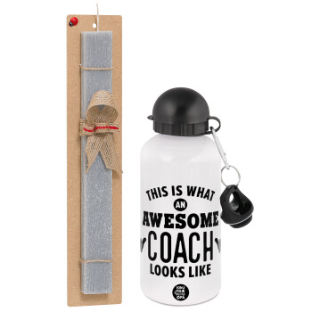 This is what an awesome COACH looks like!, Easter Set, metallic aluminum water bottle (500ml) & aromatic flat Easter candle (30cm) (GRAY)