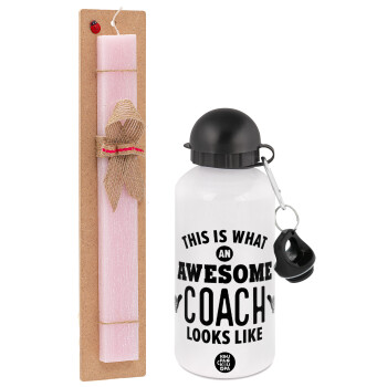 This is what an awesome COACH looks like!, Easter Set, metallic aluminum bottle (500ml) & aromatic flat Easter candle (30cm) (PINK)