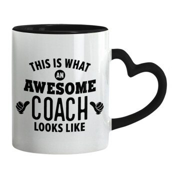 This is what an awesome COACH looks like!, Mug heart black handle, ceramic, 330ml