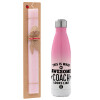 Easter Set, Metallic pink/white (Stainless steel) thermos, double-walled, 500ml & aromatic flat Easter candle (30cm) (PINK)