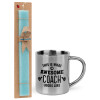 Easter Set, metallic thermal cup (300ml) & aromatic flat Easter candle (30cm) (TURQUOISE)