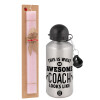 Easter Set, metallic Silver aluminum water bottle (500ml) & scented flat Easter candle (30cm) (PINK)