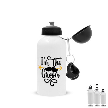 I'm the groom mustache, Metal water bottle, White, aluminum 500ml