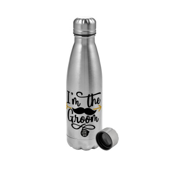 I'm the groom mustache, Metallic water bottle, stainless steel, 750ml