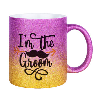 I'm the groom mustache, Κούπα Χρυσή/Ροζ Glitter, κεραμική, 330ml