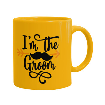 I'm the groom mustache, Ceramic coffee mug yellow, 330ml