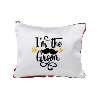 I'm the groom mustache, Red sequin cosmetic bag