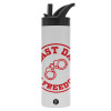 Metallic thermos bottle with straw & handle, stainless steel (Stainless steel 304), double-walled, 600ml.