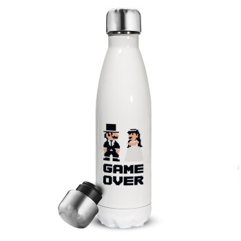 8bit Game Over Couple Wedding, Metal mug thermos White (Stainless steel), double wall, 500ml