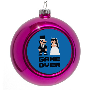 8bit Game Over Couple Wedding, Στολίδι Χριστουγεννιάτικη μπάλα δένδρου Μωβ 8cm