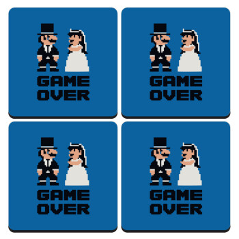 8bit Game Over Couple Wedding, ΣΕΤ 4 Σουβέρ ξύλινα τετράγωνα (9cm)