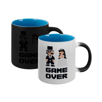 8bit Game Over Couple Wedding, Κούπα Μαγική εσωτερικό μπλε, κεραμική 330ml που αλλάζει χρώμα με το ζεστό ρόφημα (1 τεμάχιο)