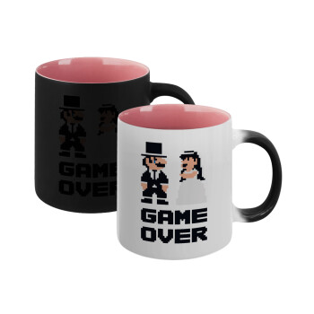 8bit Game Over Couple Wedding, Κούπα Μαγική εσωτερικό ΡΟΖ, κεραμική 330ml που αλλάζει χρώμα με το ζεστό ρόφημα