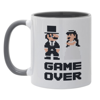 8bit Game Over Couple Wedding, Κούπα χρωματιστή γκρι, κεραμική, 330ml