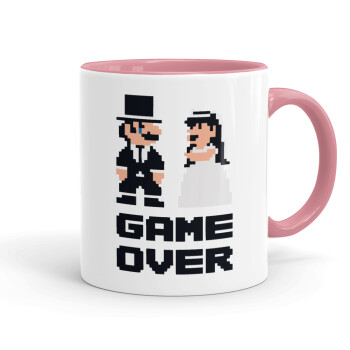 8bit Game Over Couple Wedding, Κούπα χρωματιστή ροζ, κεραμική, 330ml