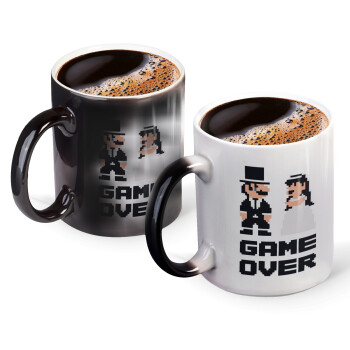 8bit Game Over Couple Wedding, Color changing magic Mug, ceramic, 330ml when adding hot liquid inside, the black colour desappears (1 pcs)