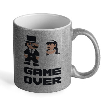 8bit Game Over Couple Wedding, Κούπα Ασημένια Glitter που γυαλίζει, κεραμική, 330ml