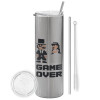 Tumbler stainless steel Silver 600ml, with metal straw & cleaning brush