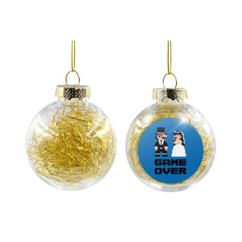 8bit Game Over Couple Wedding, Transparent Christmas tree ball ornament with gold filling 8cm