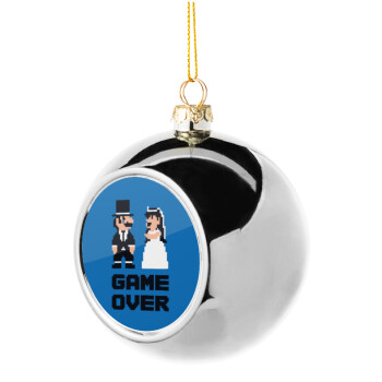 8bit Game Over Couple Wedding, Χριστουγεννιάτικη μπάλα δένδρου Ασημένια 8cm