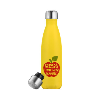 best teacher ever, apple!, Yellow Stainless Steel Metallic Thermos, double-walled, 500ml