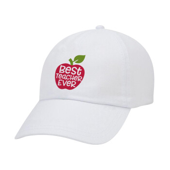 best teacher ever, apple!, Καπέλο Ενηλίκων Baseball Λευκό 5-φύλλο (POLYESTER, ΕΝΗΛΙΚΩΝ, UNISEX, ONE SIZE)