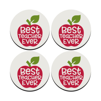 best teacher ever, apple!, ΣΕΤ 4 Σουβέρ ξύλινα στρογγυλά (9cm)