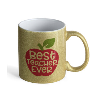 best teacher ever, apple!, Κούπα Χρυσή Glitter που γυαλίζει, κεραμική, 330ml