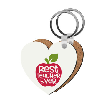 best teacher ever, apple!, Μπρελόκ Ξύλινο καρδιά MDF