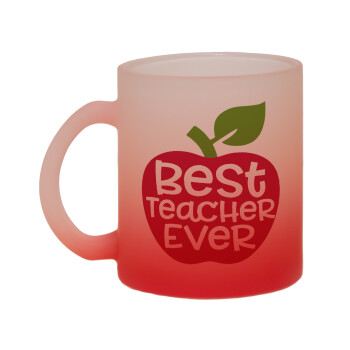 best teacher ever, apple!, Κούπα γυάλινη δίχρωμη με βάση το κόκκινο ματ, 330ml