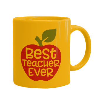 best teacher ever, apple!, Κούπα, κεραμική κίτρινη, 330ml