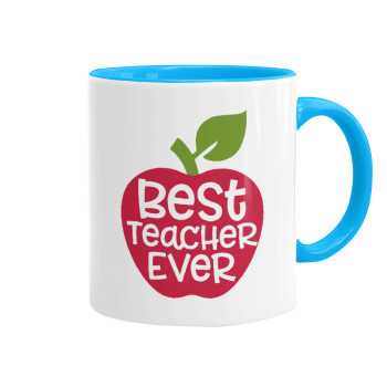 best teacher ever, apple!, Κούπα χρωματιστή γαλάζια, κεραμική, 330ml