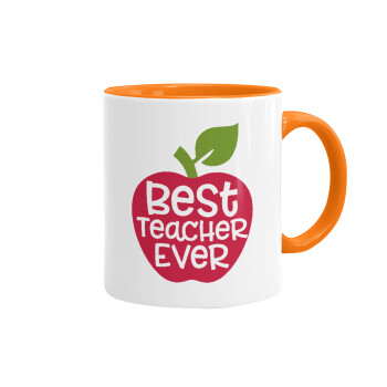 best teacher ever, apple!, Κούπα χρωματιστή πορτοκαλί, κεραμική, 330ml