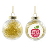 Transparent Christmas tree ball ornament with gold filling 8cm