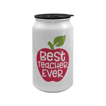 best teacher ever, apple!, Κούπα ταξιδιού μεταλλική με καπάκι (tin-can) 500ml