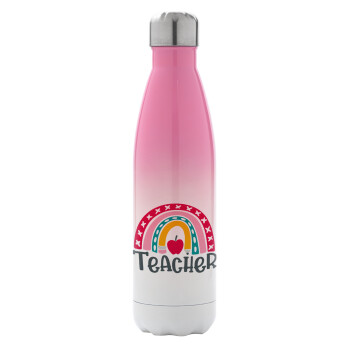 Rainbow teacher, Metal mug thermos Pink/White (Stainless steel), double wall, 500ml