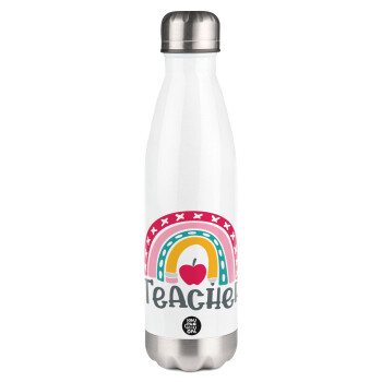 Rainbow teacher, Metal mug thermos White (Stainless steel), double wall, 500ml