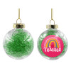 Transparent Christmas tree ball ornament with green filling 8cm