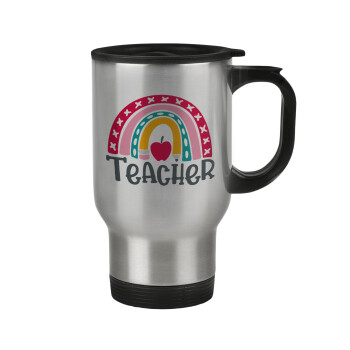Rainbow teacher, Stainless steel travel mug with lid, double wall 450ml