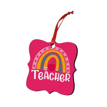 Rainbow teacher, Christmas ornament polygon wooden 7.5cm