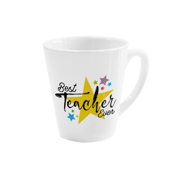 Teacher super star!!!, Κούπα κωνική Latte Λευκή, κεραμική, 300ml