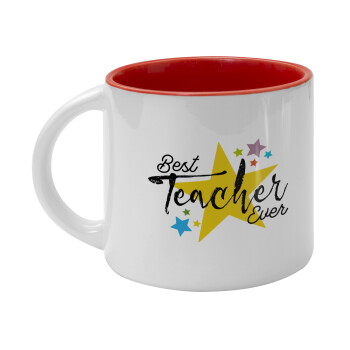 Teacher super star!!!, Κούπα κεραμική 400ml Λευκή/Κόκκινη