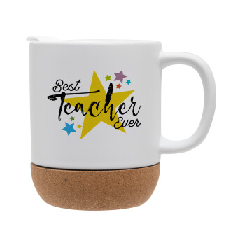 Teacher super star!!!, Κούπα, κεραμική με βάση φελού και καπάκι (ΜΑΤ), 330ml (1 τεμάχιο)