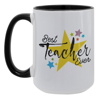 Teacher super star!!!, Κούπα Mega 15oz, κεραμική Μαύρη, 450ml