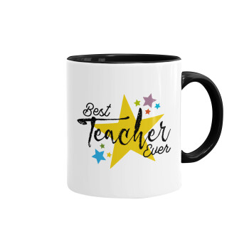 Teacher super star!!!, Mug colored black, ceramic, 330ml