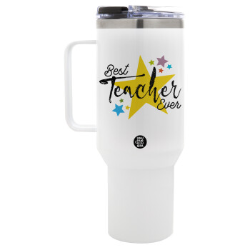 Teacher super star!!!, Mega Tumbler με καπάκι, διπλού τοιχώματος (θερμό) 1,2L