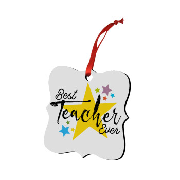 Teacher super star!!!, Στολίδι Χριστουγεννιάτικο στολίδι polygon ξύλινο 7.5cm