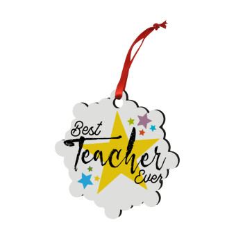 Teacher super star!!!, Στολίδι Χριστουγεννιάτικο στολίδι snowflake ξύλινο 7.5cm