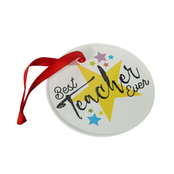 Teacher super star!!!, Christmas ornament glass 9cm