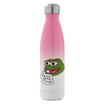 Pepe the frog, Metal mug thermos Pink/White (Stainless steel), double wall, 500ml